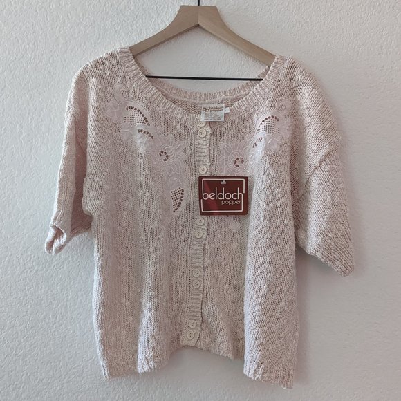NWT Vintage Silk-blend Knit Tee w Floral Detail - Picture 1 of 4